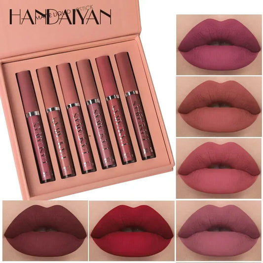 HANDAIYAN 6PCS Matte Lipstick Set – Waterproof, Long-Lasting, Non-Stick Cup Korean Makeup