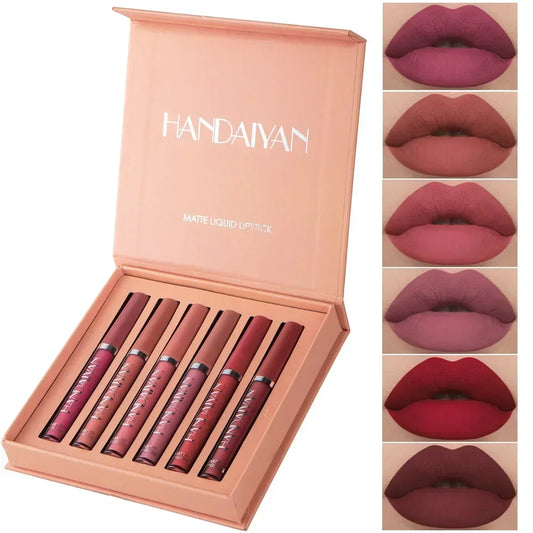 HANDAIYAN 6PCS Matte Lipstick Set – Waterproof, Long-Lasting, Non-Stick Cup Korean Makeup